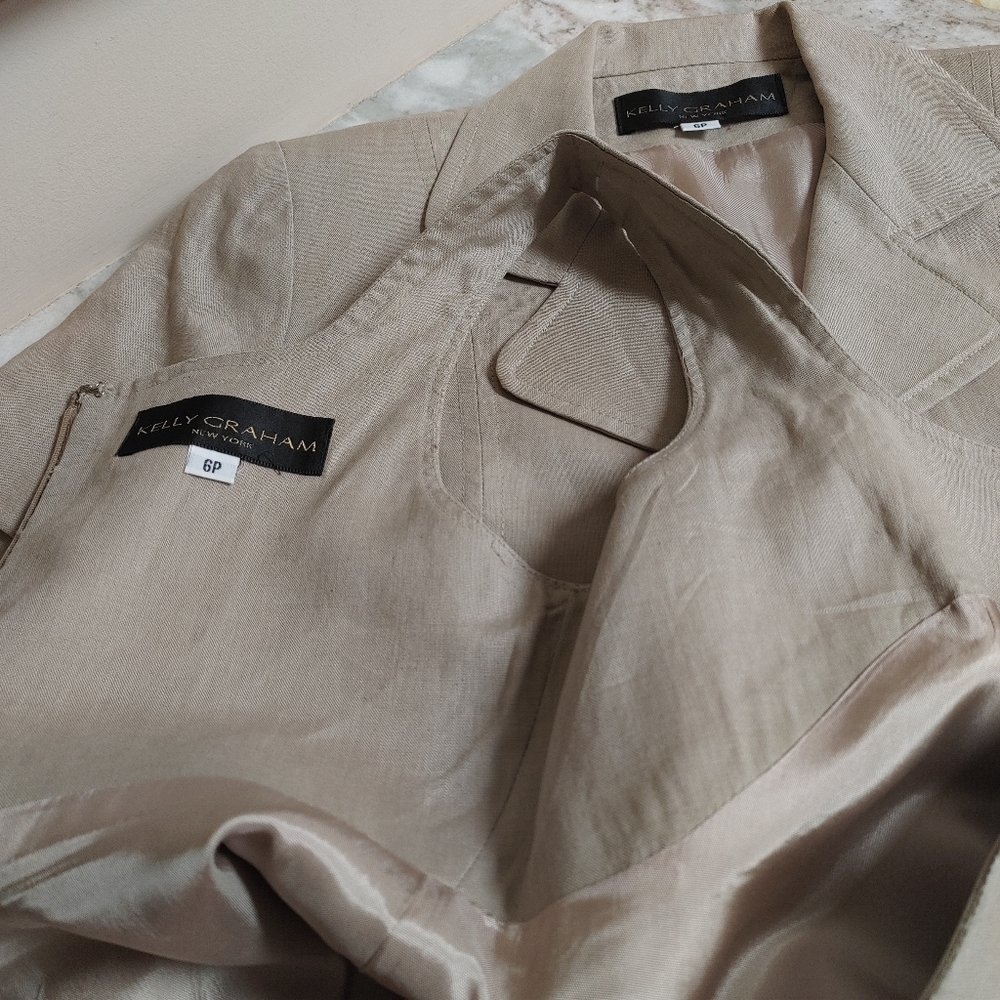 Vintage Kelly Graham Tan Linen Shift & Crop Jacket 4-6 - Picture 7 of 12